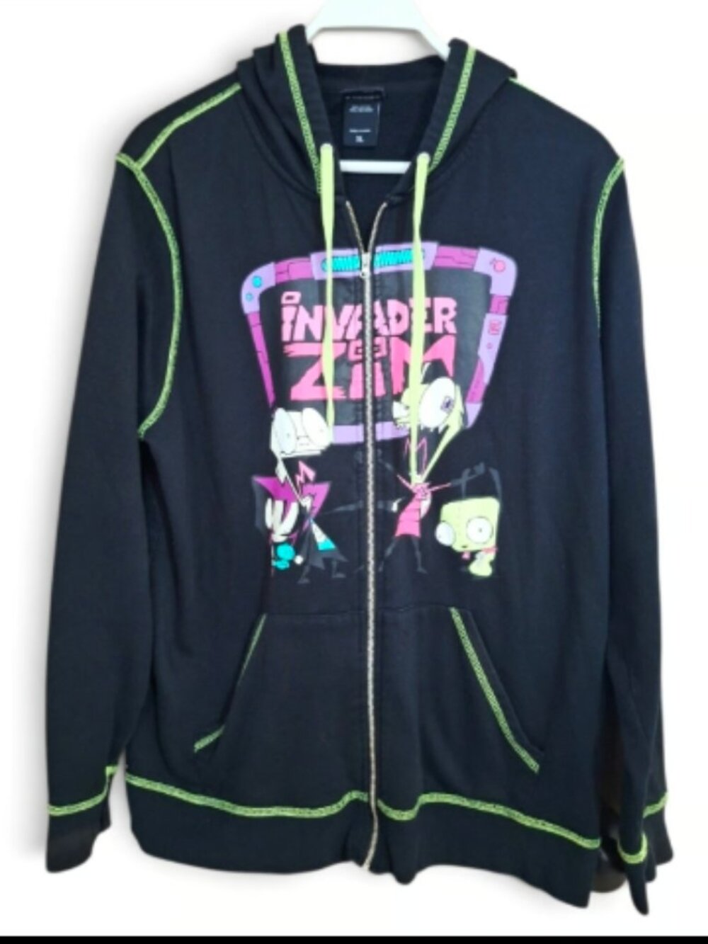 Men's Invader Zim Black Zip Up Hoodie Jacket~XL